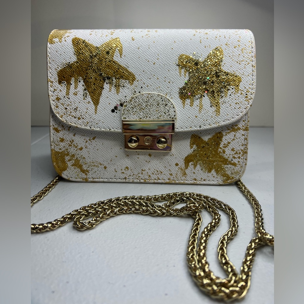 Chic Gold and White Anca Crossbody Bag